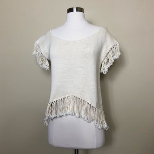 Raven + Lily Cream Knit Fringe Top